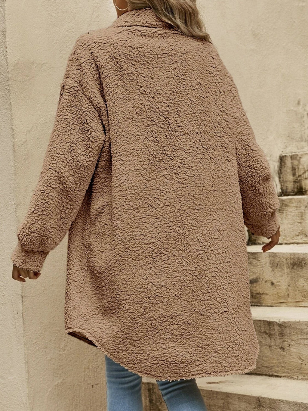 Fluff/Granular Fleece Fabric Plain Shawl Collar Elegant Coat