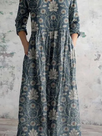 Regular Fit Jersey Botanical Pattern Casual Dress With No