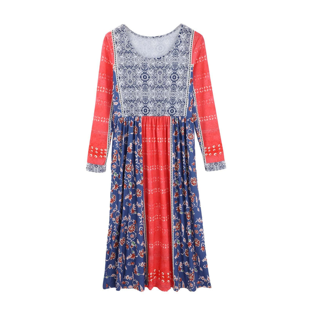 Floral Vintage Loose Crew Neck Dress With No