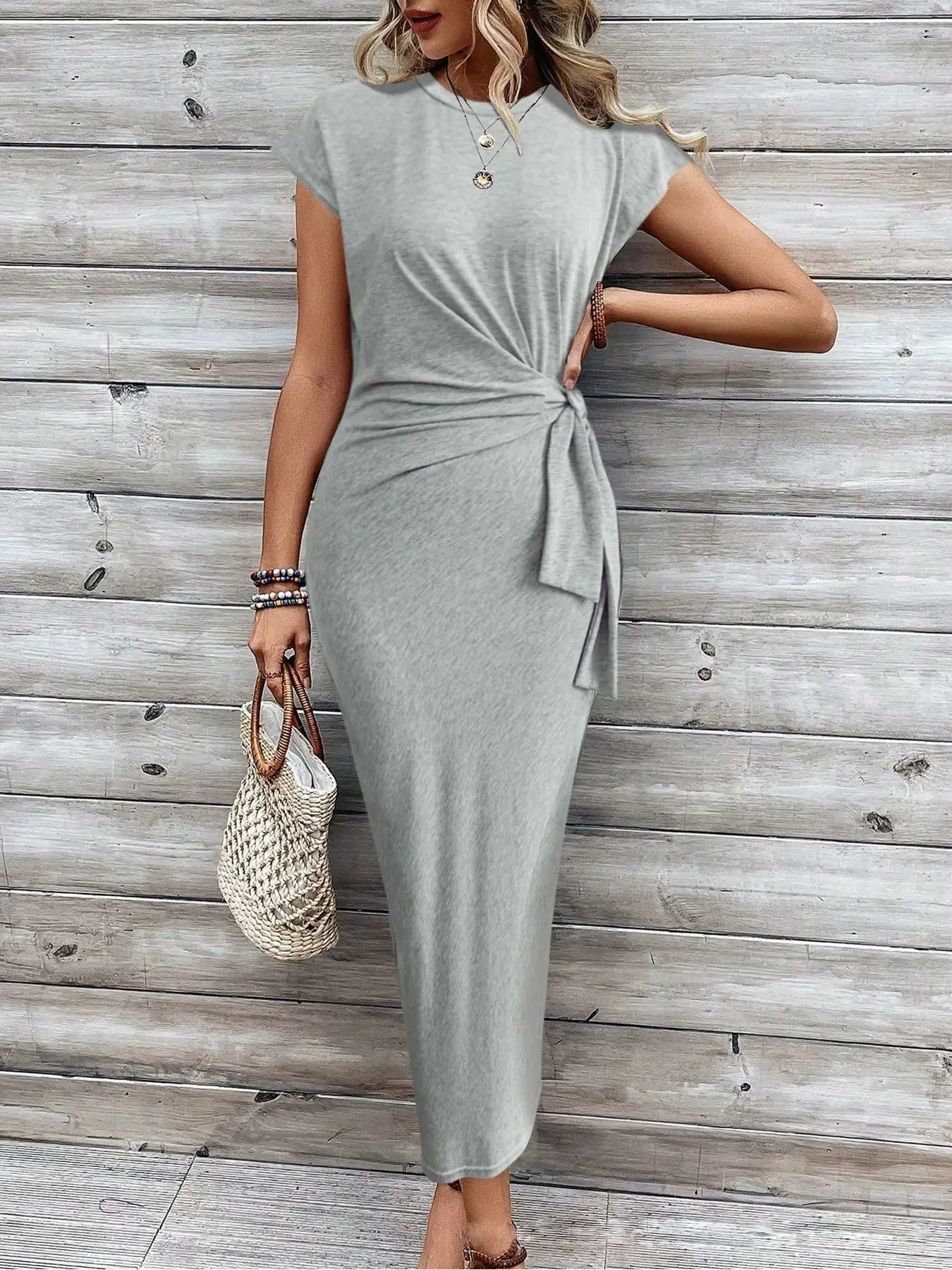Elegant Plain Crew Neck Regular Fit Dress With No