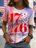 Women's Short Sleeve T-shirt Summer As Picture Independence Day (Flag) Printing Jersey Crew Neck Daily Going Out Casual Top