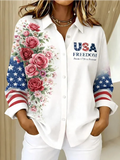 Women's American Flag Floral Casual Shirts