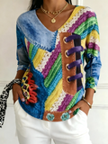 Women's V-Neck 3/4-Sleeve Vintage Print T-Shirt
