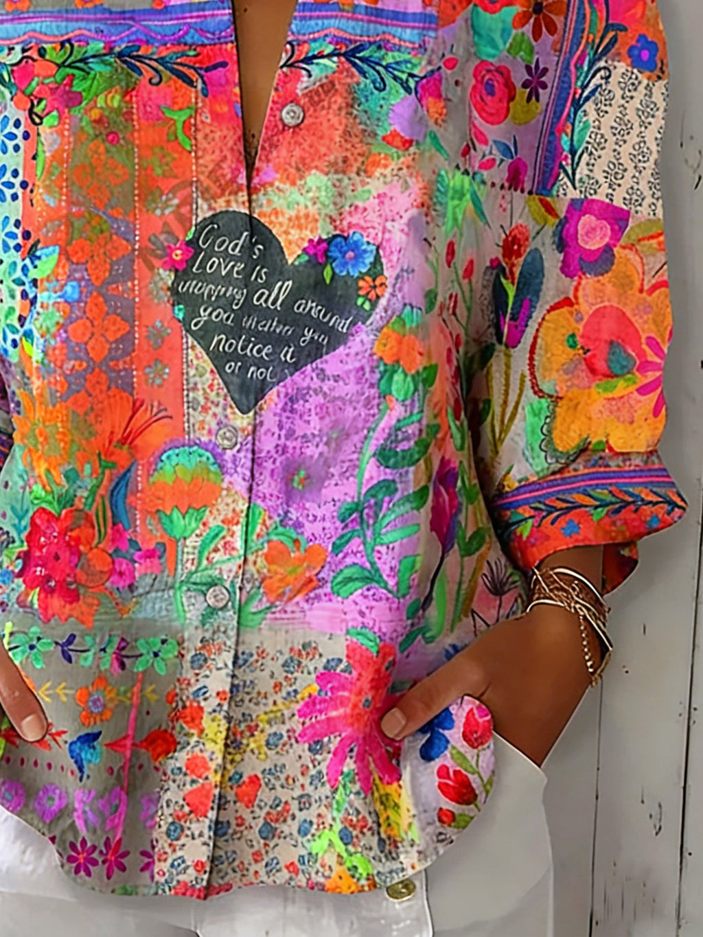 Women's Abstract Floral/Heart Print Casual Shirt