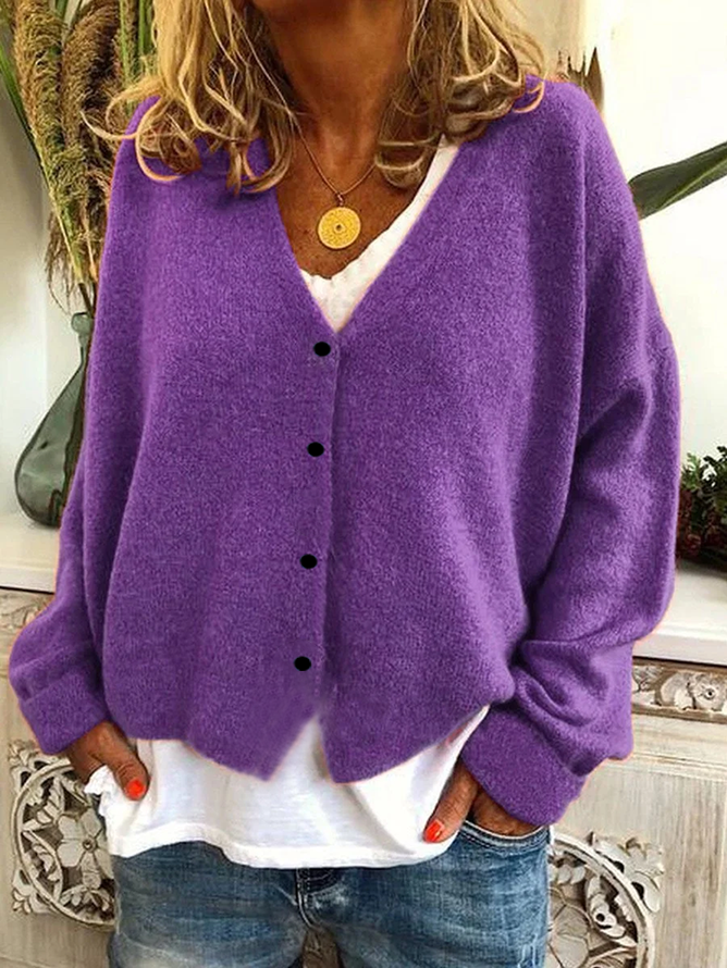 Women's Casual V-Neck Button Long Sleeve Cardigan