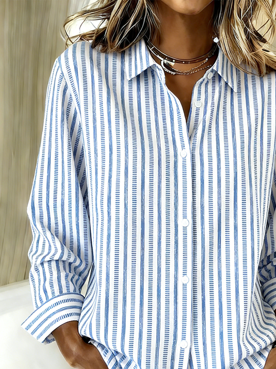 Shirt Collar Loose Striped Casual Shirt