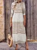 Women's Retro Elegant Striped Splicing Long Sleeve Slit Dress