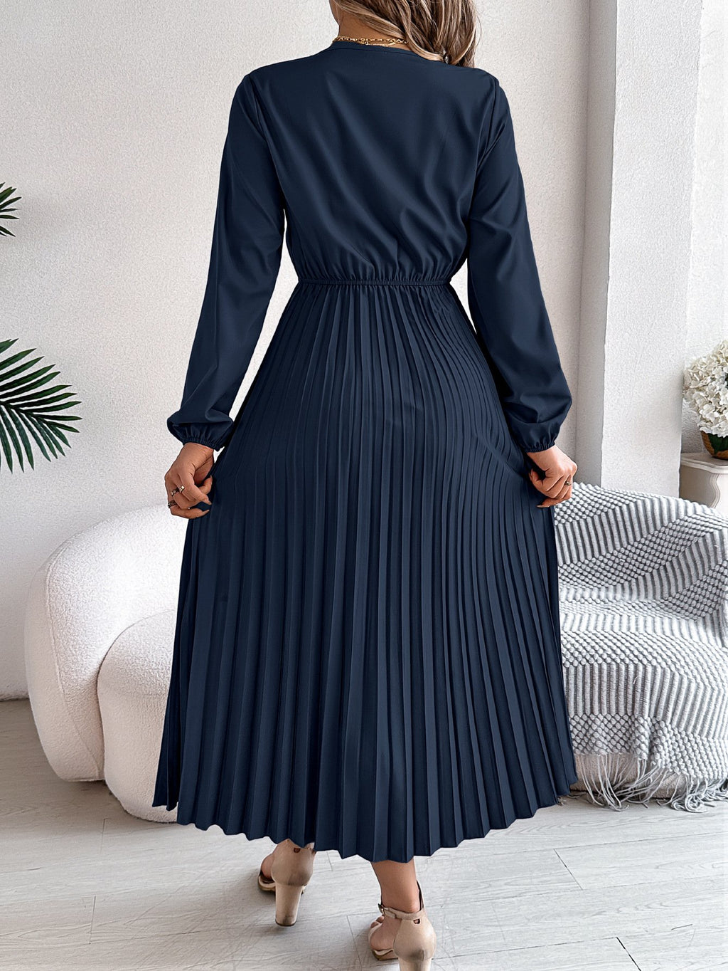 Casual V Neck Cotton Dress With No