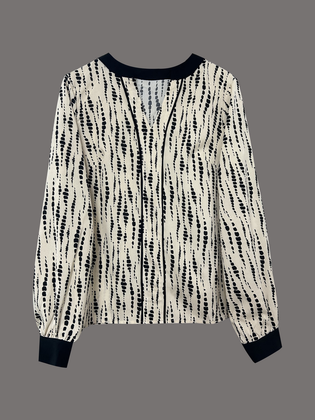 Elegant Color Block Stripe Long Sleeve V Neck Blouse