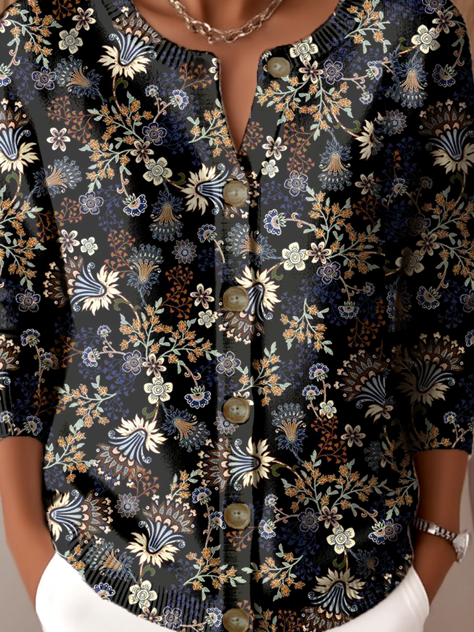 Crew Neck Floral Knitted Vintage Cardigan