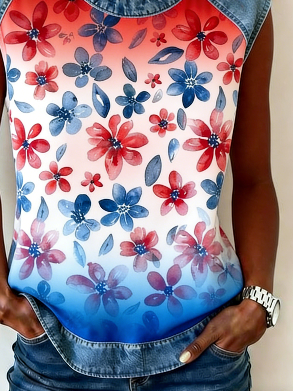 Crew Neck Loose Vintage Tank Top