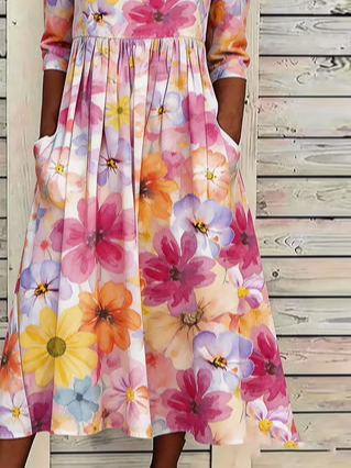 Floral Casual Loose Dress With No