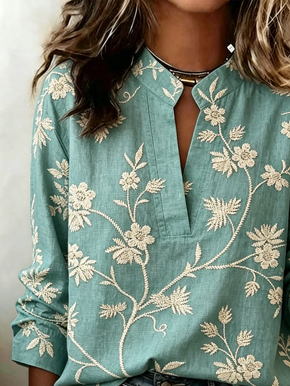 Loose Floral V Neck Vintage Blouse