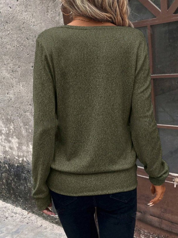 Women's Long Sleeve T-shirt Spring/Fall Army Green Plain Split Joint Crew Neck Daily Going Out Vintage Top