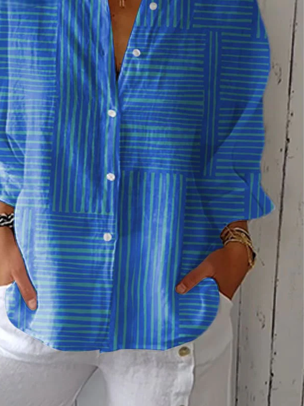 Vintage Hand Painted Casual Linen V Neck Shirt