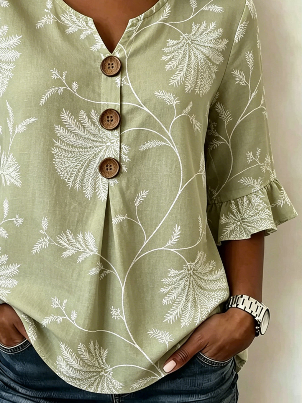Women's Floral Printed Half Ruffle Sleeve Blouse Summer V Neck Button Daily Going Out Vintage Top