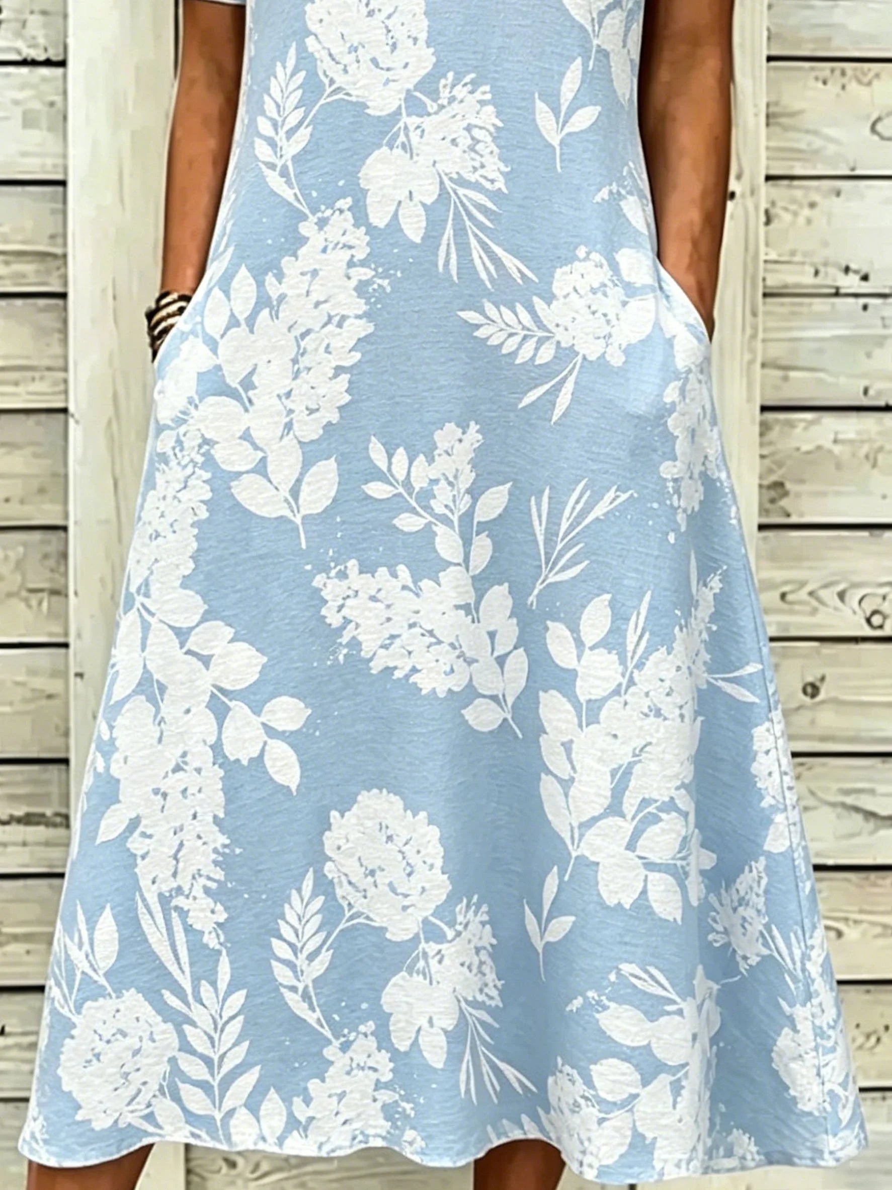 Elegant Blue Floral Print V Neck Short Sleeve Casual Maxi Dress