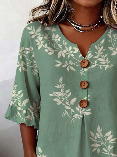 Women's Half Sleeve Blouse Summer Green Floral Printing V Neck Daily Going Out Vintage Top