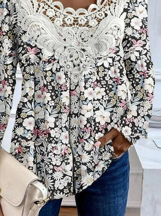 Lace Floral Casual Loose Shirt