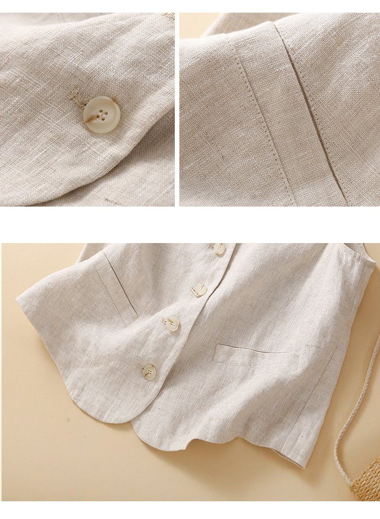 Plain Others Linen Vintage Vest