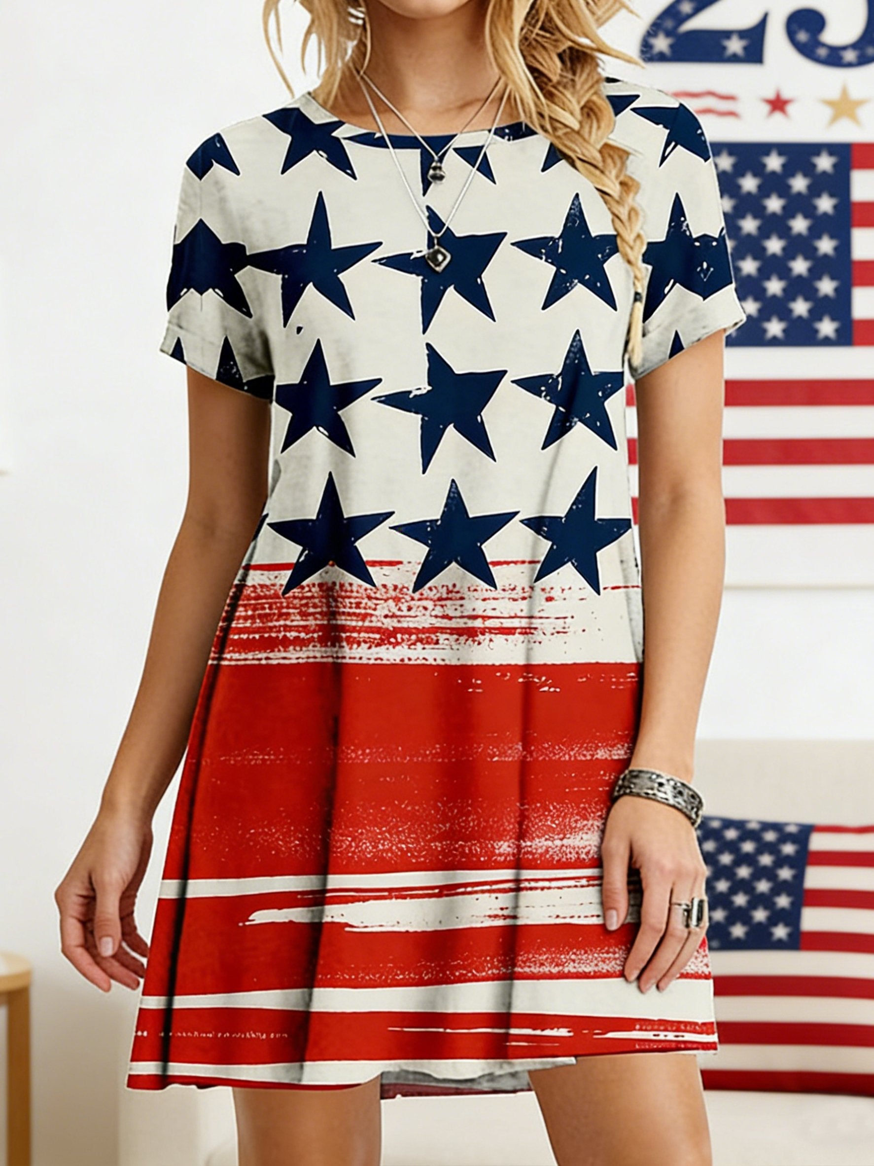 Women's 250th Anniversary Of The Founding Of the United States Independence Day Vintage Short Sleeve Crew Neck A-Line 3D Printing Daily Going Out Casual Mini Dress