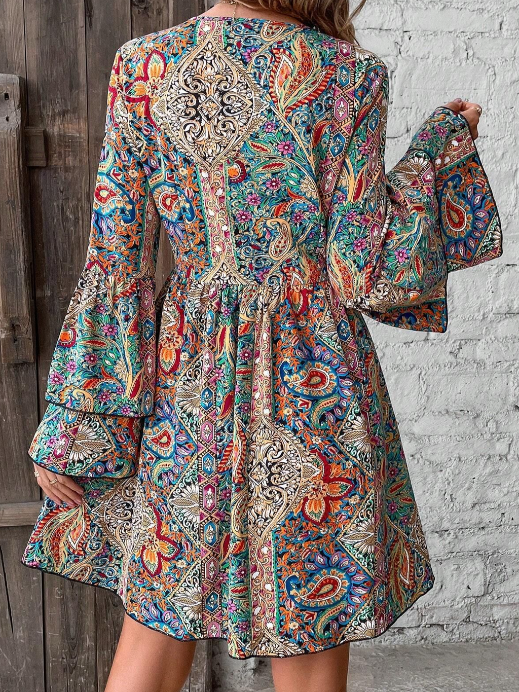 Geometric Vintage Loose Dress With No