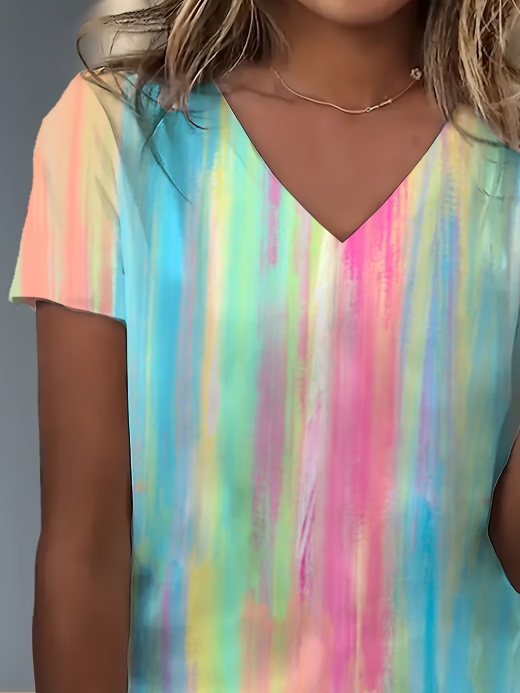Women's Short Sleeve T-shirt Summer As Picture Abstract Printing V Neck Holiday Going Out Vintage Top