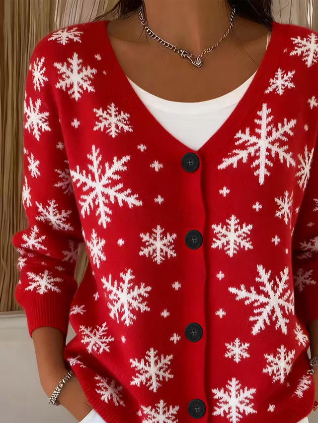 Women's Christmas Print Casual V-Neck Cardigan