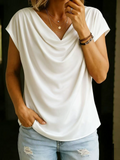 Jersey Casual Plain V Neck Sleeveless Summer Elegant Cowl Neck Top