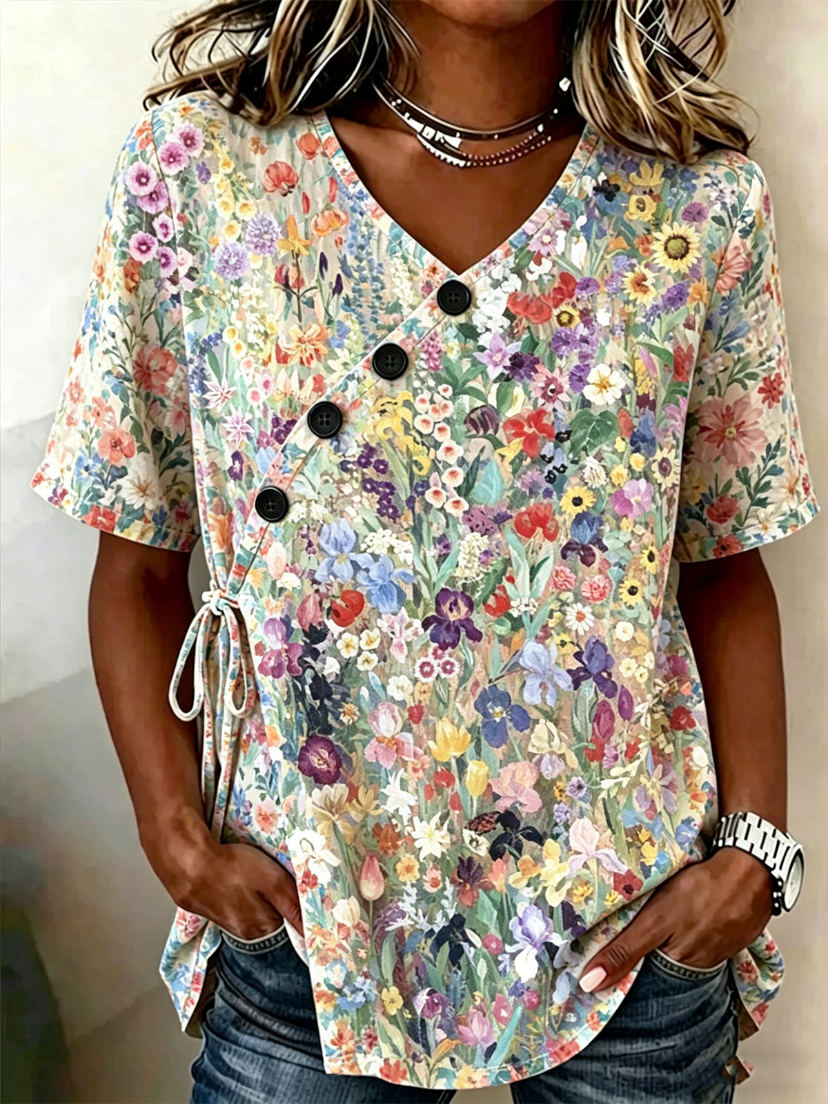 Loose Crew Neck Floral Vintage Shirt