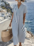 Striped V Neck Short Sleeve Spring/Summer Going Out Casual Dress