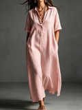 Casual Plain Shirt Collar Midi Dress