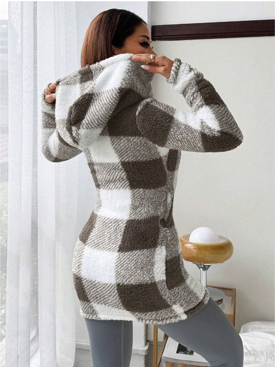 Casual Hoodie Color Block Trench Coat