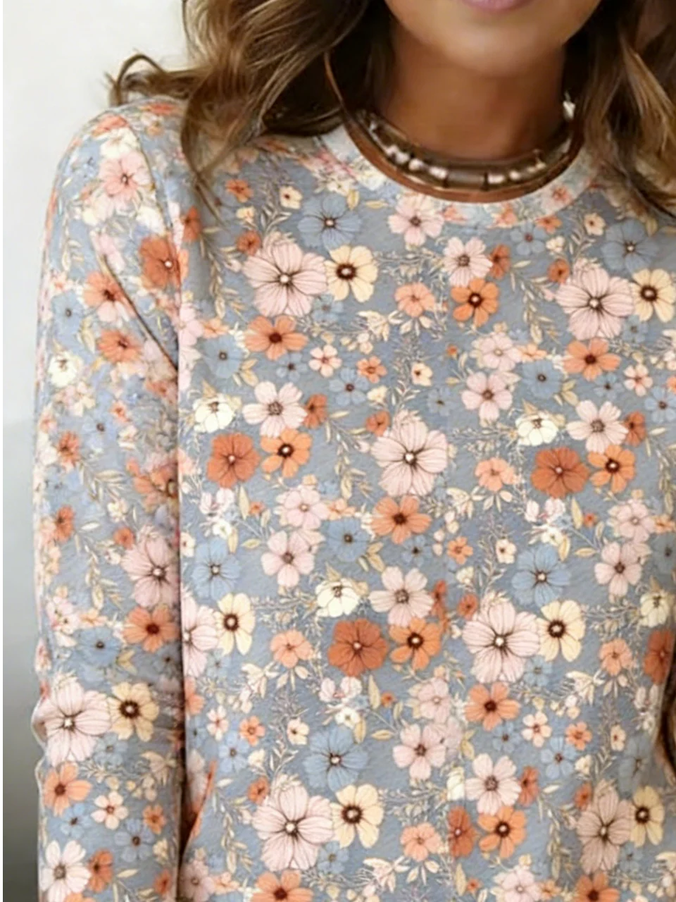 Simple Floral Crew Neck Cotton-Blend T-Shirt