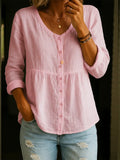 Women's Long Sleeve Blouse Spring/Fall Pink Plain Printing V Neck Daily Going Out Casual Top