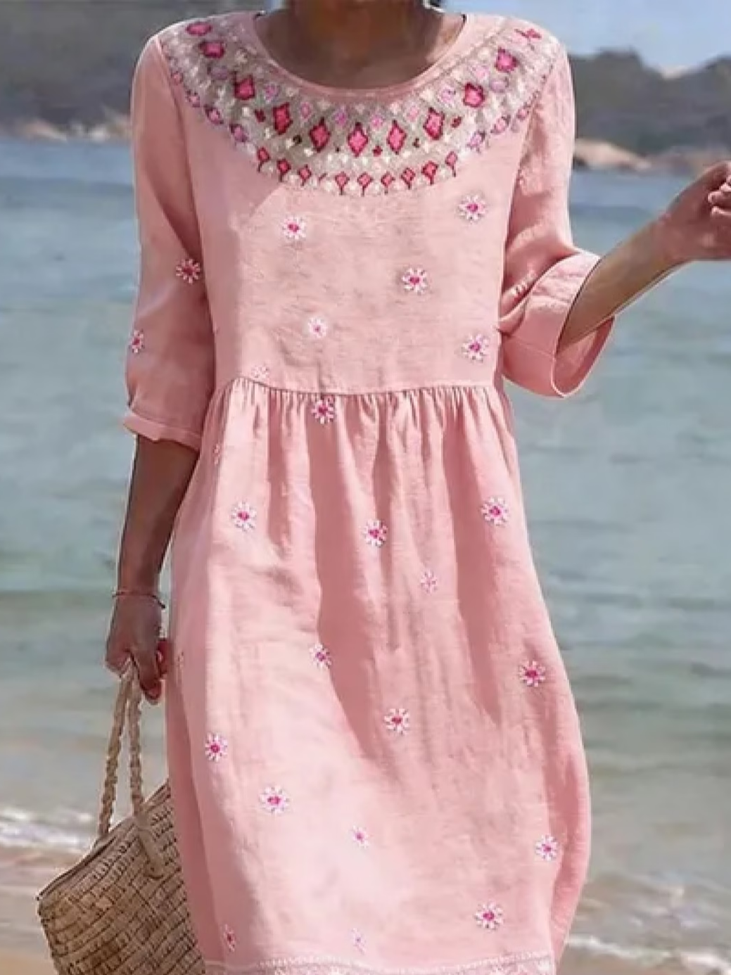 Women's Half Sleeve Summer Pink Abstract Printing Crew Neck Daily Going Out Casual Maxi H-Line Dress