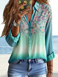 Women's Floral Gradient Pattern Shirt Elegant Long Sleeve Spring and Autumn Tops