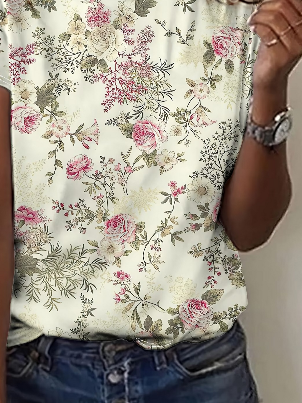Women's Short Sleeve T-shirt Summer As Picture Floral Printing Jersey Crew Neck Daily Going Out Casual Top