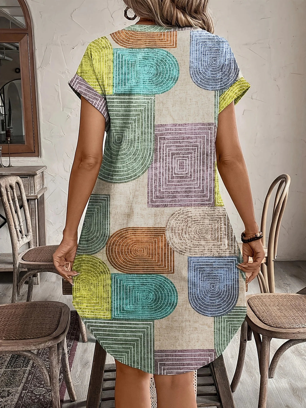 Loose Casual Geometric Others Dress With No