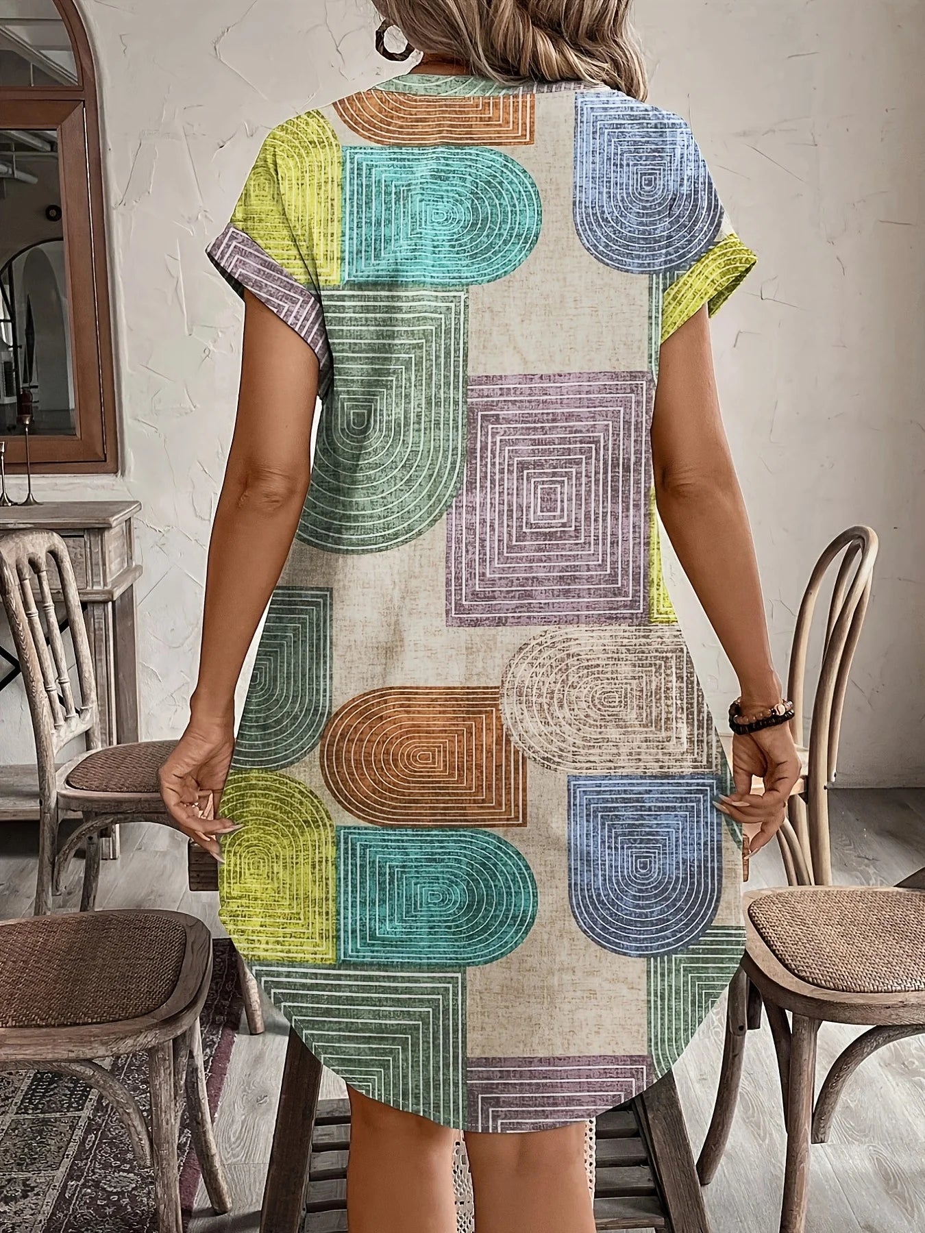 Loose Casual Geometric Others Dress With No
