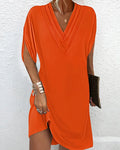 Elegant Loose V Neck Dress With No