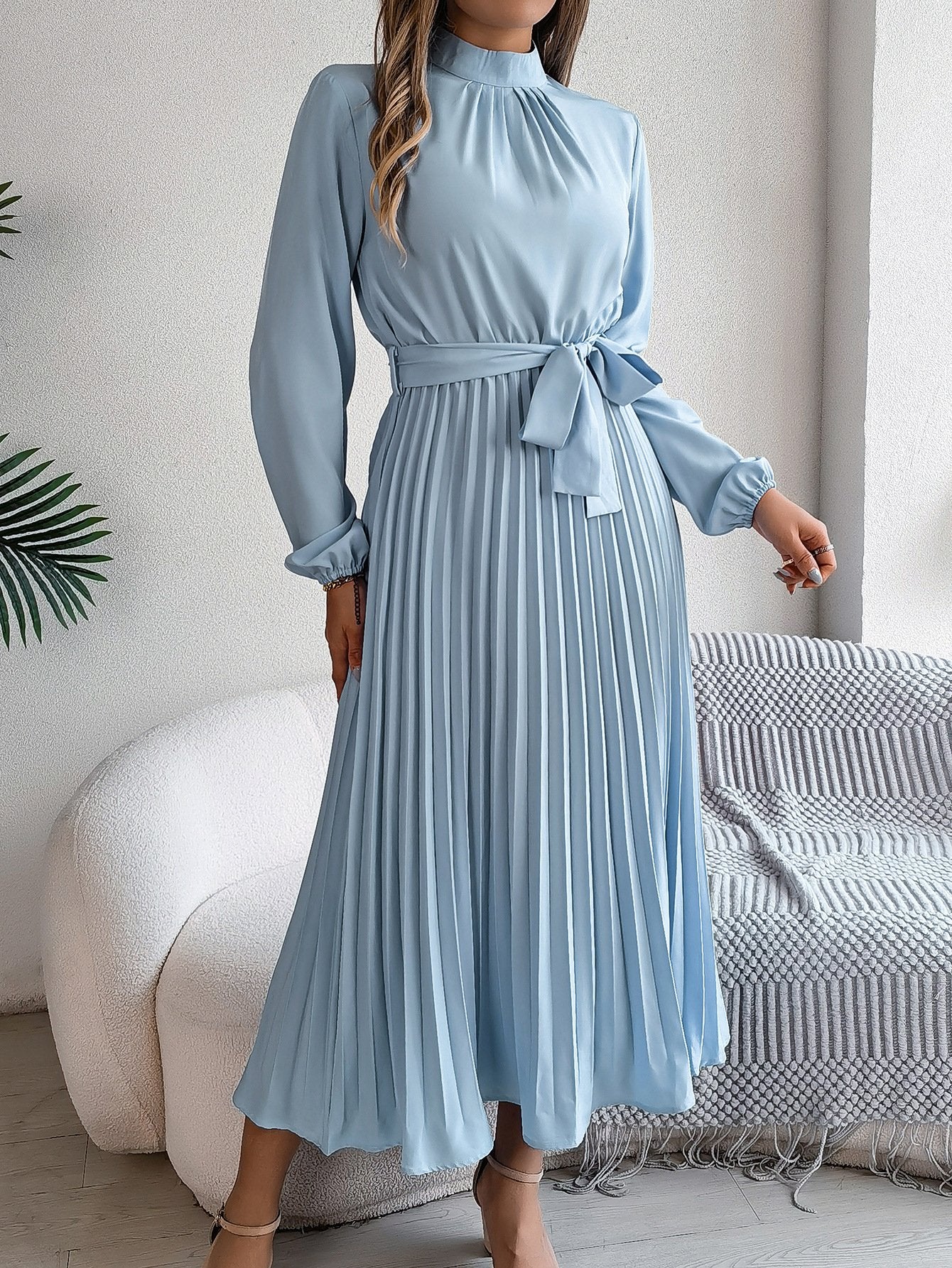 Women's Short Sleeve Summer Wine Red Plain Split Joint Stand Collar Daily Going Out Vintage Maxi A-Line Tank Dress