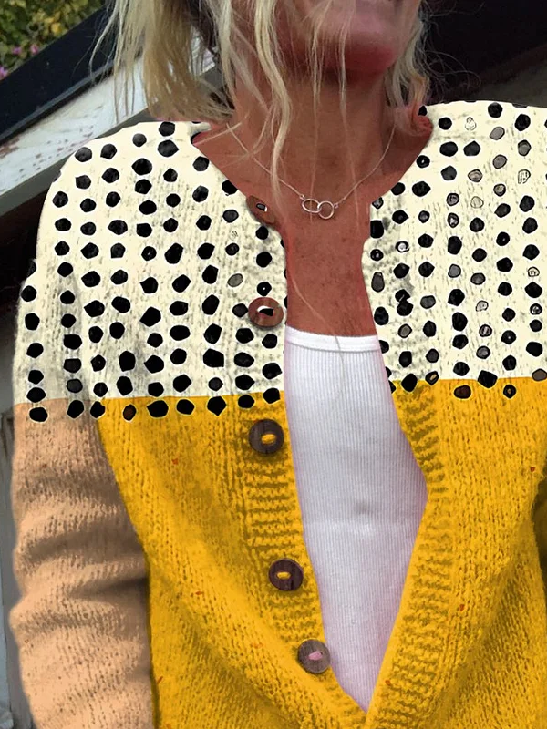 Women's Abstract Print Casual Long Sleeve Button Cardigan Sweater