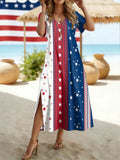 Women's Short Sleeve Summer As Picture America Flag Butterfly V Neck Short Sleeve Daily Going Out Casual Maxi A-Line T-Shirt Dress 250th Anniversary