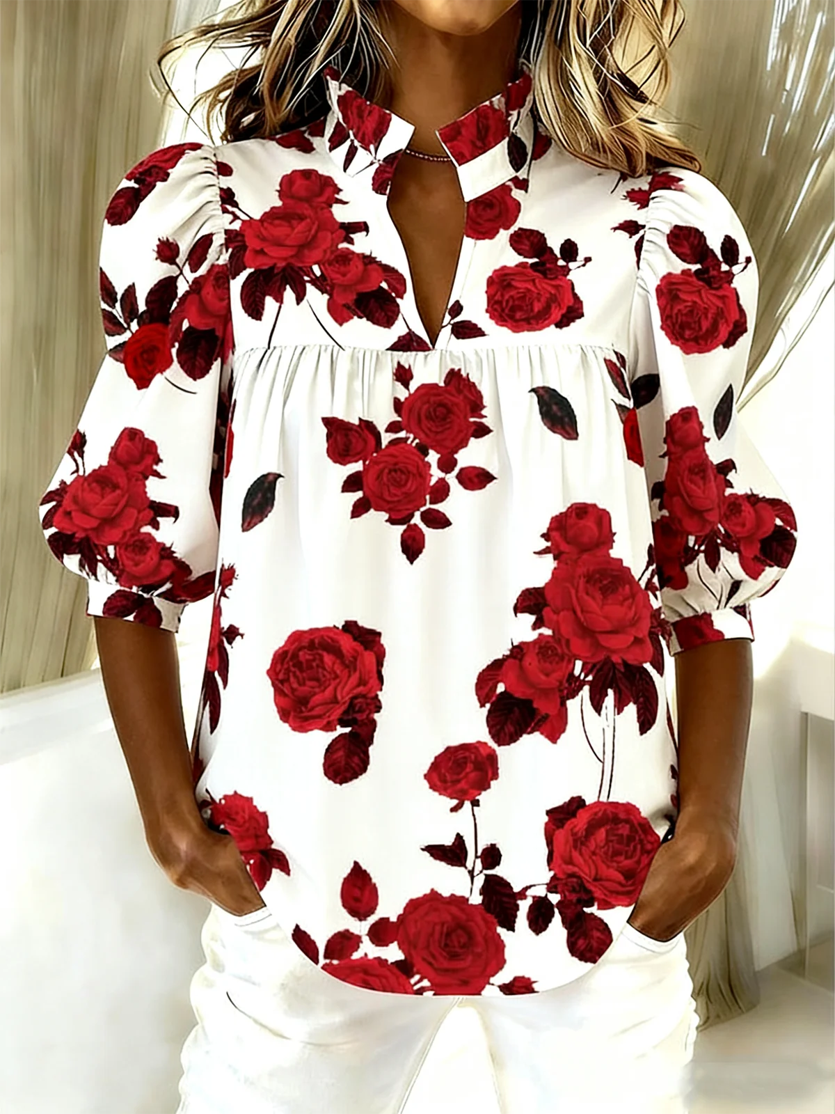 Elegant Puff Sleeve Valentine's Day Loose Shirt
