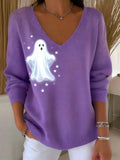 V Neck Halloween Loose Casual Knit Top