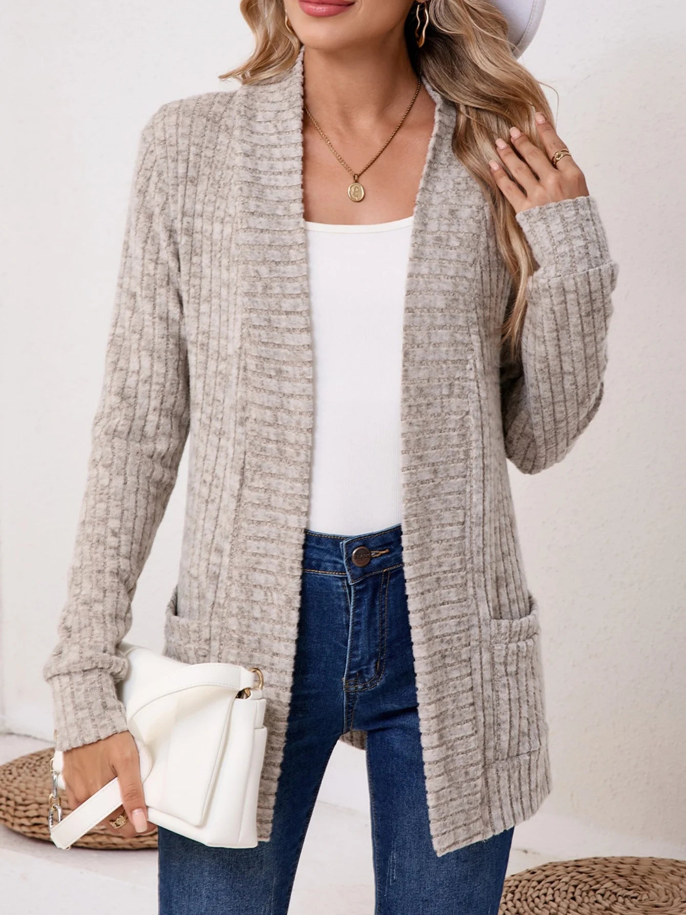 Basic Loose Autumn And Winter New Solid Color Cashmere Long-sleeved Bottoming Cardigan Knitted Cardigan
