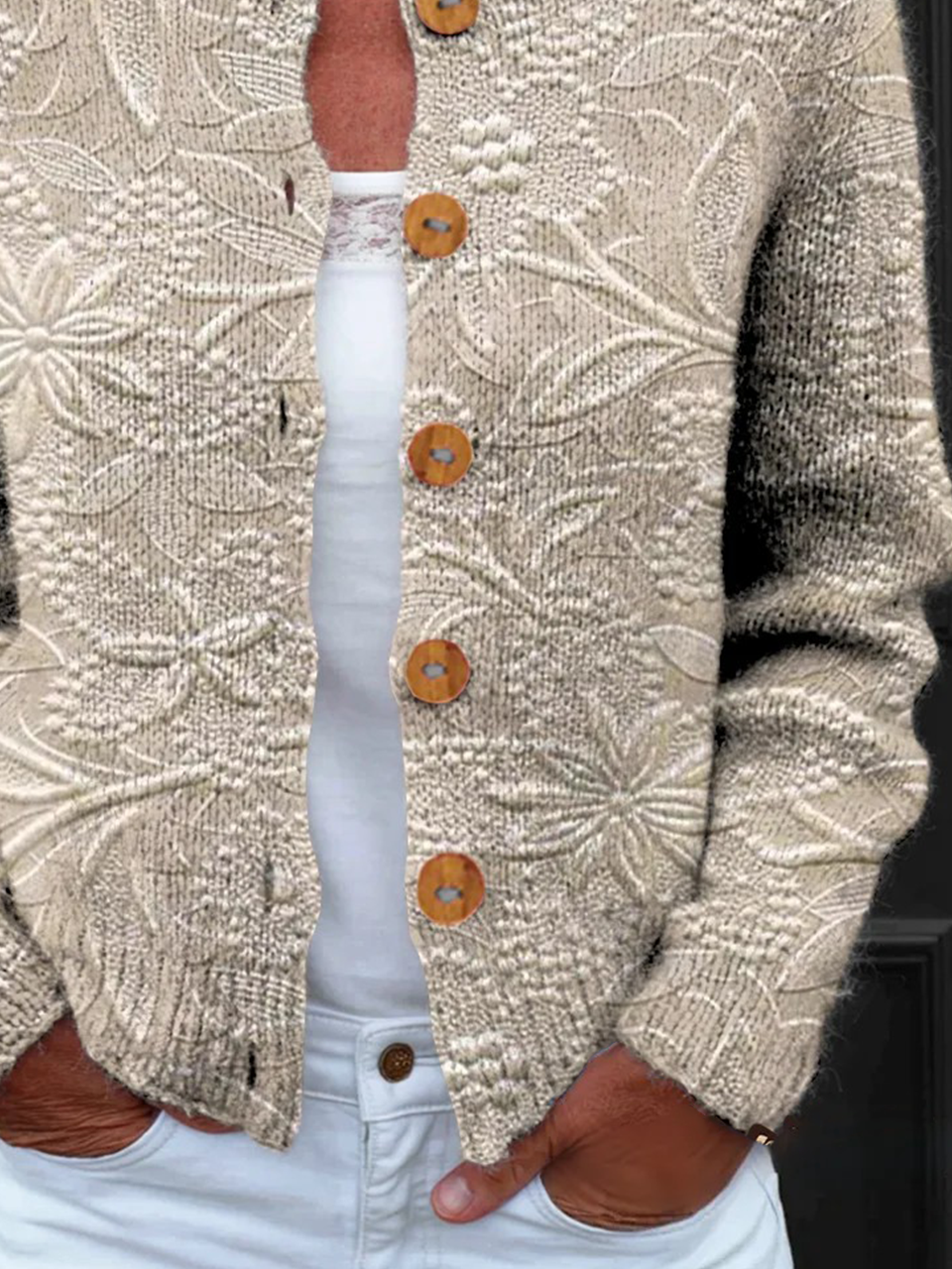 Knitted Crew Neck Loose Peasant Cardigan