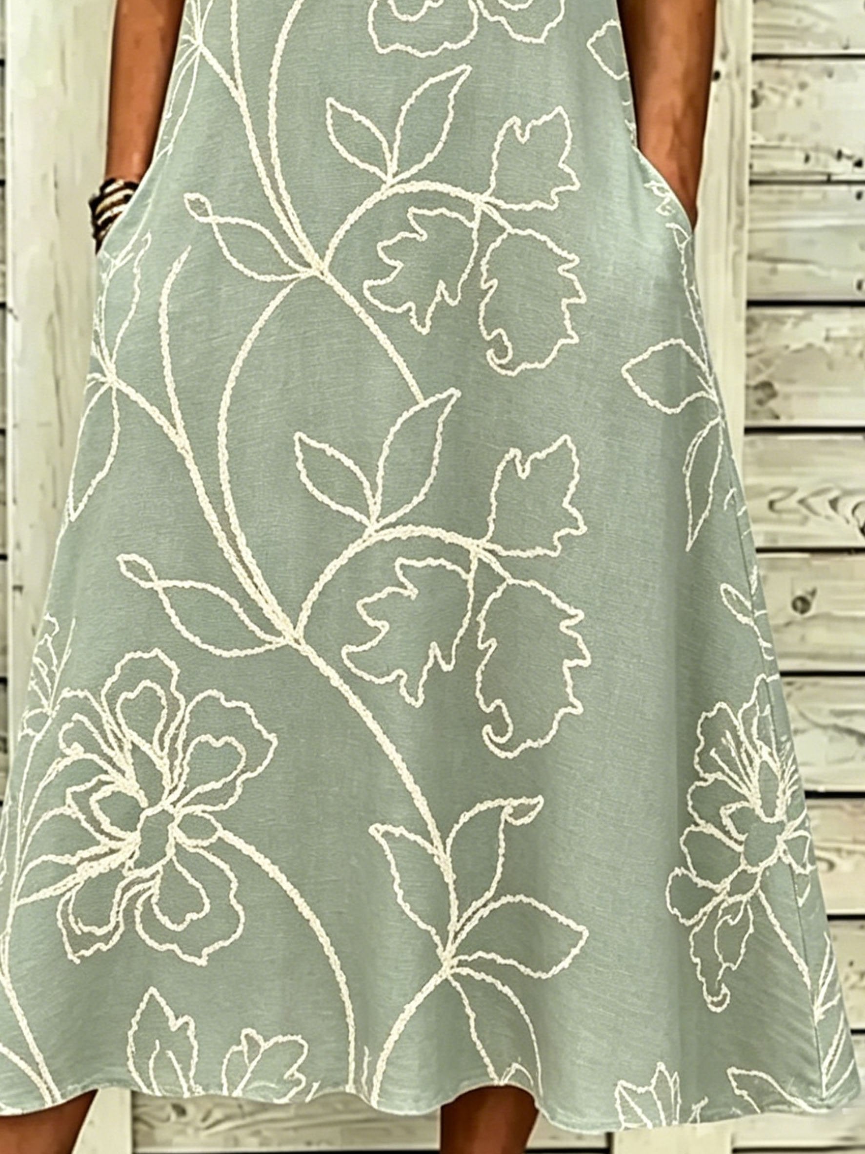Elegant Vintage Floral Print V Neck Short Sleeve Casual Maxi Dress