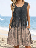 Ombre Vacation Sleeveless Crew Neck Casual Dress